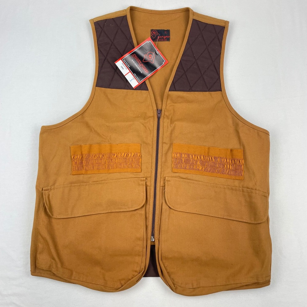 Vintage 80s Black Sheep Hunting Vest Tan Brown Canvas Shooting Shell Loops L NEW